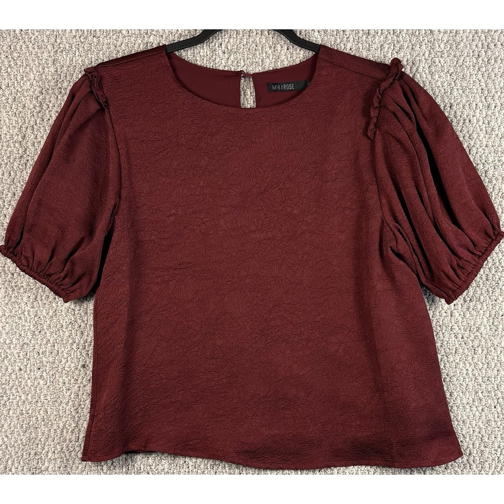 Puff Sleeve Blouse Womens S Burgundy Boho Cottagecore Romantic Top